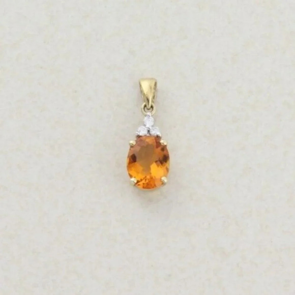 Pendant Only 10k Yellow Gold Natural Citrine and Diamond Pendant - Picture 3 of 6